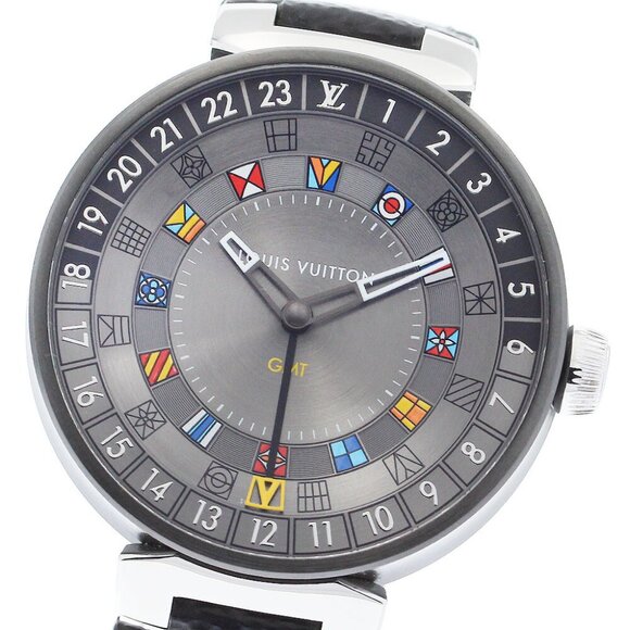 LOUIS VUITTON Tambour Moon Dual Time QA097 GMT gray Dial Quartz Men's_881806 - Picture 1 of 6